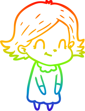 Gökkuşağı gradyan çizimi. Bir insan tarafından çizilmiş karikatür dostu bir kız.