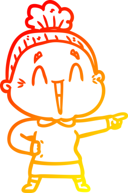 Bir insan tarafından çizilmiş mutlu, yaşlı bir kadının sıcak çizgi çizimi.