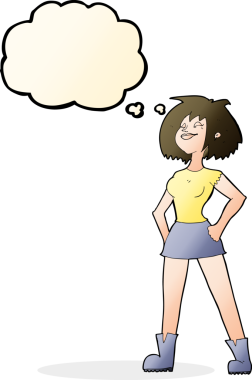 Bir insan tarafından çizilmiş düşünce baloncuğu olan yetenekli bir kadın.