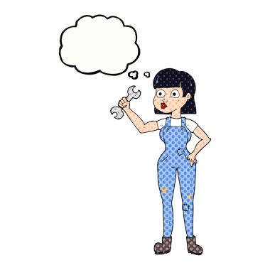 Bir insan tarafından çizilmiş serbest çizim balon karikatür mekanik kadın