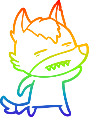 Gökkuşağı gradyan çizgi çizimi bir insan tarafından çizilmiş dişleri gösteren bir kurt çizgi.