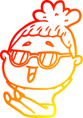 Bir insan tarafından çizilmiş gözlük takan mutlu bir kadının çizgi çizimi.