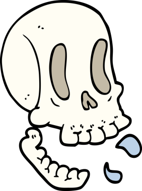 Bir insan tarafından çizilmiş komik karikatür kafatası.