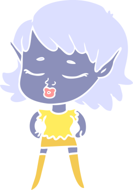 Bir insan tarafından çizilmiş düz renkli bir elf kızı.