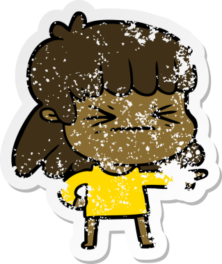 Bir insan tarafından çizilmiş karikatür bir kadının sıkıntılı çıkartması.