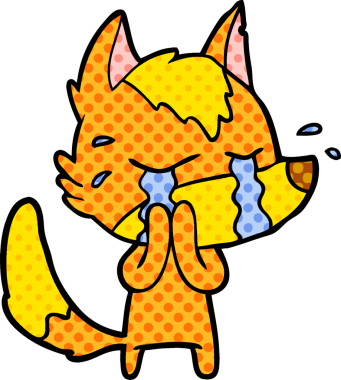 Bir insan tarafından çizilmiş üzgün küçük tilki çizgi film karakteri.