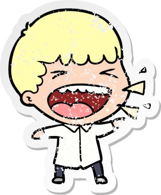 Bir insan tarafından çizilmiş gülen bir karikatür çıkartması.