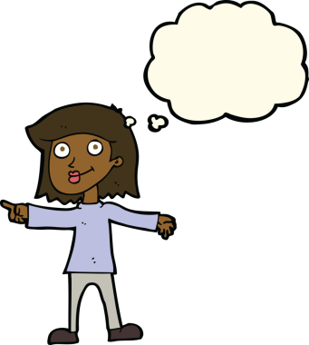 çizgi film mutlu kadın bir insan tarafından çizilen düşünce baloncuğu ile işaret