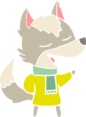 Düz renkli bir karikatür kurt eşarplı bir insan tarafından çizilmiş