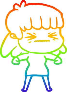 Gökkuşağı gradyan çizimi bir insan tarafından çizilmiş kızgın bir kız çizgi filmi