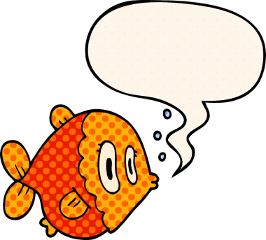 Bir insan tarafından çizilmiş çizgi roman tarzında konuşma balonu olan karikatür balığı.