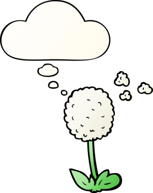 Düşünce baloncuğu olan karikatür çiçeği bir insan tarafından çizilmiş.