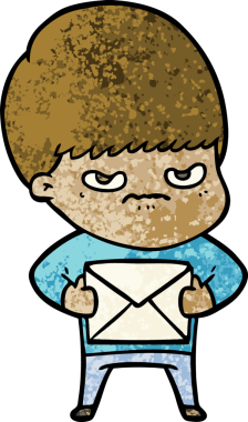 Bir insan tarafından çizilmiş kızgın çizgi film çocuğu.