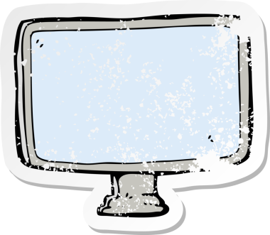 Bir insan tarafından çizilmiş bir karikatür bilgisayar ekranının gerilimli yapıştırması