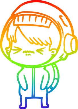 Gökkuşağı gradyan çizgisi kızgın bir uzay kızının çizimi bir insan tarafından çizilmiş