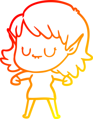 Bir insan tarafından çizilmiş mutlu bir elf kızı çizimi.