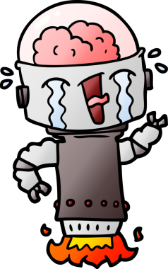 Bir insan tarafından çizilmiş ağlayan robot çizgi film.