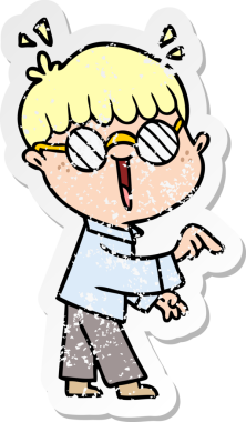 Bir insan tarafından çizilmiş gözlük takan çizgi film karakterinin sıkıntılı çıkartması.