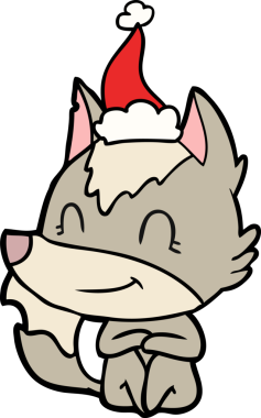 Bir insan tarafından çizilmiş Noel Baba şapkası takan bir kurt çizilmiş.