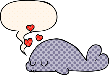 Bir insan tarafından çizilmiş çizgi roman tarzında konuşma balonu olan şirin bir yunus.