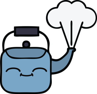 Bir insan tarafından çizilmiş dumanı tüten bir çaydanlığın sevimli çizgi filmi.