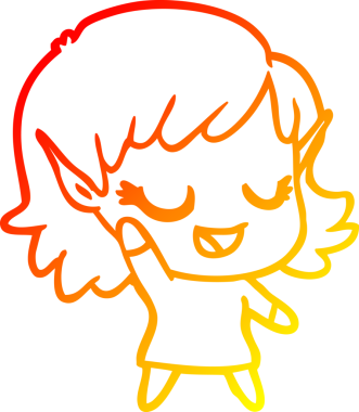 Bir insan tarafından çizilmiş mutlu bir elf kızı çizimi.