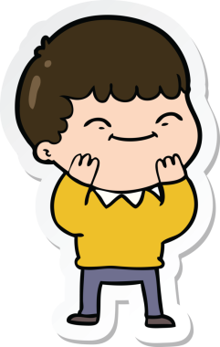 Bir insan tarafından çizilmiş mutlu bir çocuğun çıkartması.