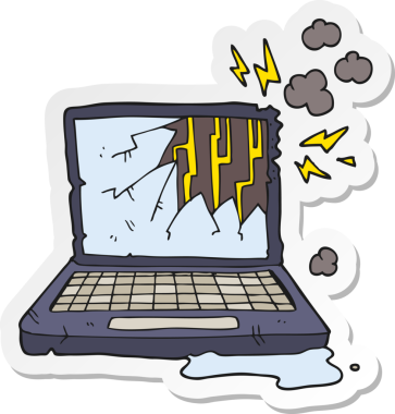 Bir insan tarafından çizilmiş kırık bir bilgisayarın çıkartması.