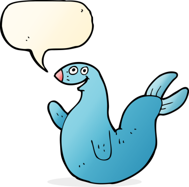 Bir insan tarafından çizilmiş konuşma balonlu mutlu fok.