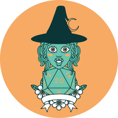 Bir insan tarafından çizilmiş doğal 20 zarlı yarı ork cadı karakteri simgesi