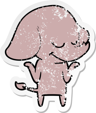 Bir insan tarafından çizilmiş gülümseyen bir filin sıkıntılı çıkartması.