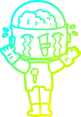 Bir insan tarafından çizilmiş ağlayan robot karikatür çizimi