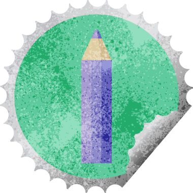 bir insan tarafından çizilmiş mor renkli kalem grafik vektör illüstrasyon yuvarlak etiket