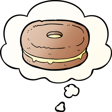 Düşünce baloncuklu çizgi film bisküvisi, bir insan tarafından çizilmiş düzgün bir gradyan stil.