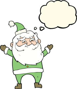 Mutlu noel baba çizgi filmi Bir insan tarafından çizilmiş düşünce baloncuğu ile
