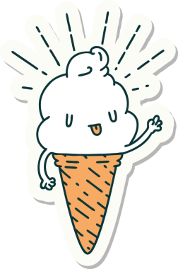 Bir insan tarafından çizilmiş dövme stili dondurma karakterinin çıkartması.