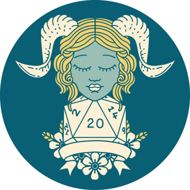 Retro Dövme Biçimi Bir insan tarafından çizilmiş doğal 20 D20 rulo ile sıralanır