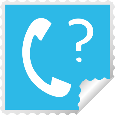 Bir insan tarafından çizilmiş soru işaretli bir telefon ahizesinin kare soyma etiketi karikatürü