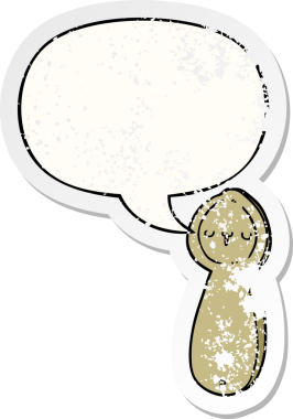 Konuşma baloncuklu çizgi film kaşığı bir insan tarafından çizilmiş sıkıntılı eski bir çıkartma