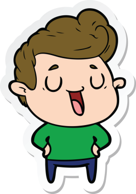 Bir insan tarafından çizilmiş mutlu bir çizgi film karakterinin çıkartması.