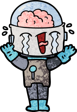 Bir insan tarafından çizilmiş ağlayan robot çizgi film.