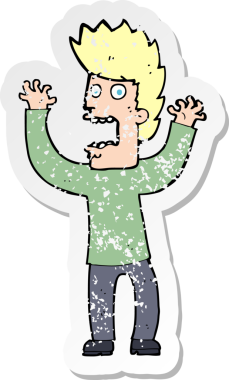 Bir insanın çizdiği korku dolu bir karikatürün gerilimli çıkartması.