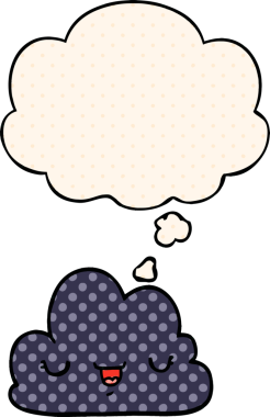 Bir insan tarafından çizilmiş çizgi roman tarzında düşünce baloncuğu olan şirin bir çizgi film bulutu.