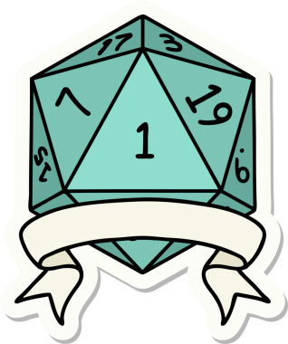 Bir insan tarafından çizilmiş doğal bir d20 zar etiketi.