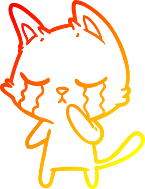 Bir insan tarafından çizilen ağlayan çizgi film kedisinin sıcak çizgi çizgisi.