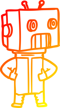 Bir insan tarafından çizilen çizgi film robotunun sıcak çizgi çizimi