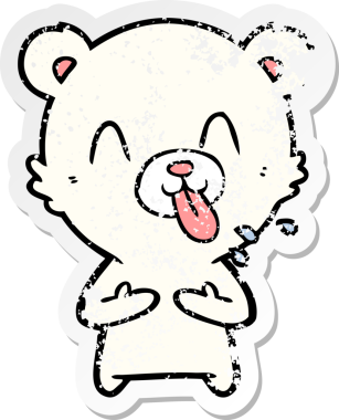 Bir insan tarafından çizilmiş dilden çıkmış kaba bir kutup ayısının sıkıntılı çıkartması.