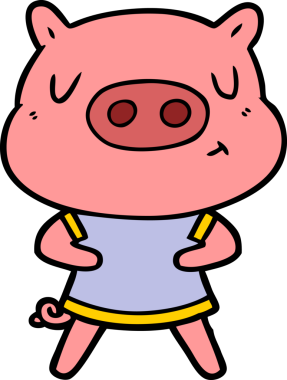 Çizgi film içerikli bir domuz insan tarafından çizilmiş bir tişört giyiyor.