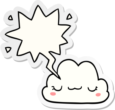 Bir insan tarafından çizilmiş baloncuk çıkartmalı şirin bir çizgi film bulutu.