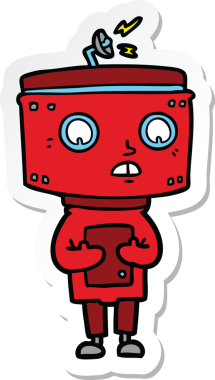 Bir insan tarafından çizilmiş robot karikatür çıkartması.